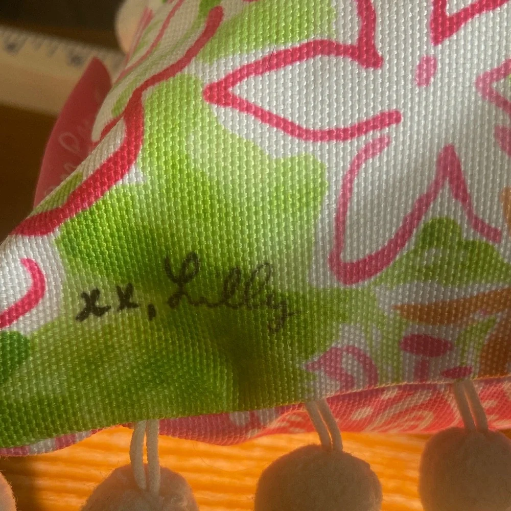 Lilly Pulitzer Floral Decorative Pillow with Pom Poms 12”x20” $30